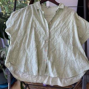 Madewell Light Green Textured  Button-Up Women's Top